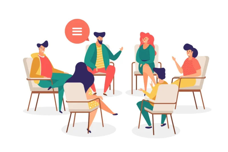 personas en un circulo dando ideas